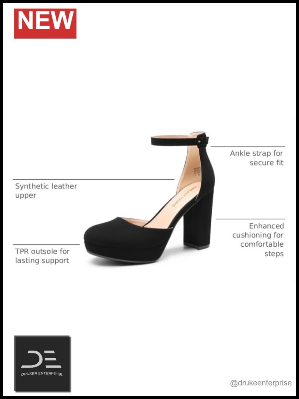 Chunky Platform Heels for Women Closed Toe Mary Jane Ankle Strap Block Heel - Picture 2 of 6